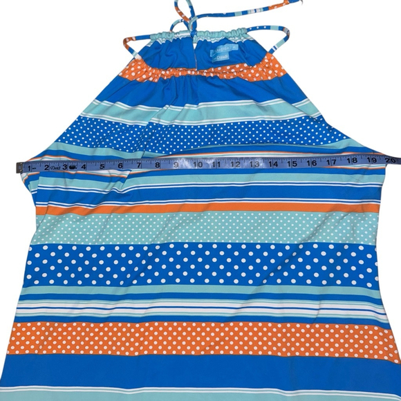 J McLaughlin for Dillard's Halter Performance Dress XL Blue Orange Tie - Picture 6 of 9